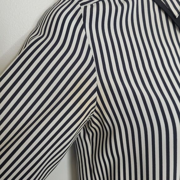 VINTAGE 80s blouse pinstriped pointed collar button up shirt S - Picture 6 of 9